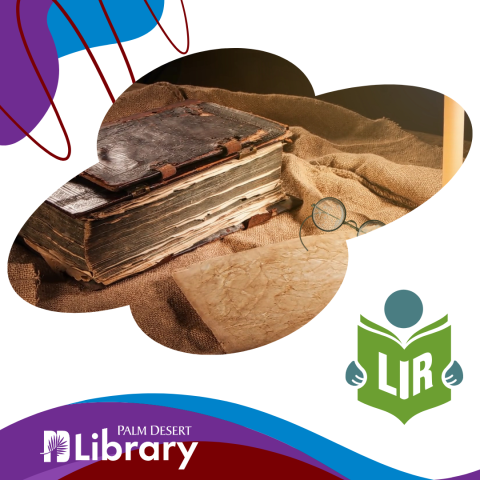 library logo, image of older book pages