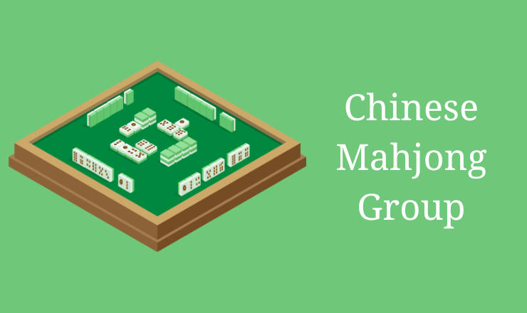 green background with the words chinese mahjong group and a game set of mahjong